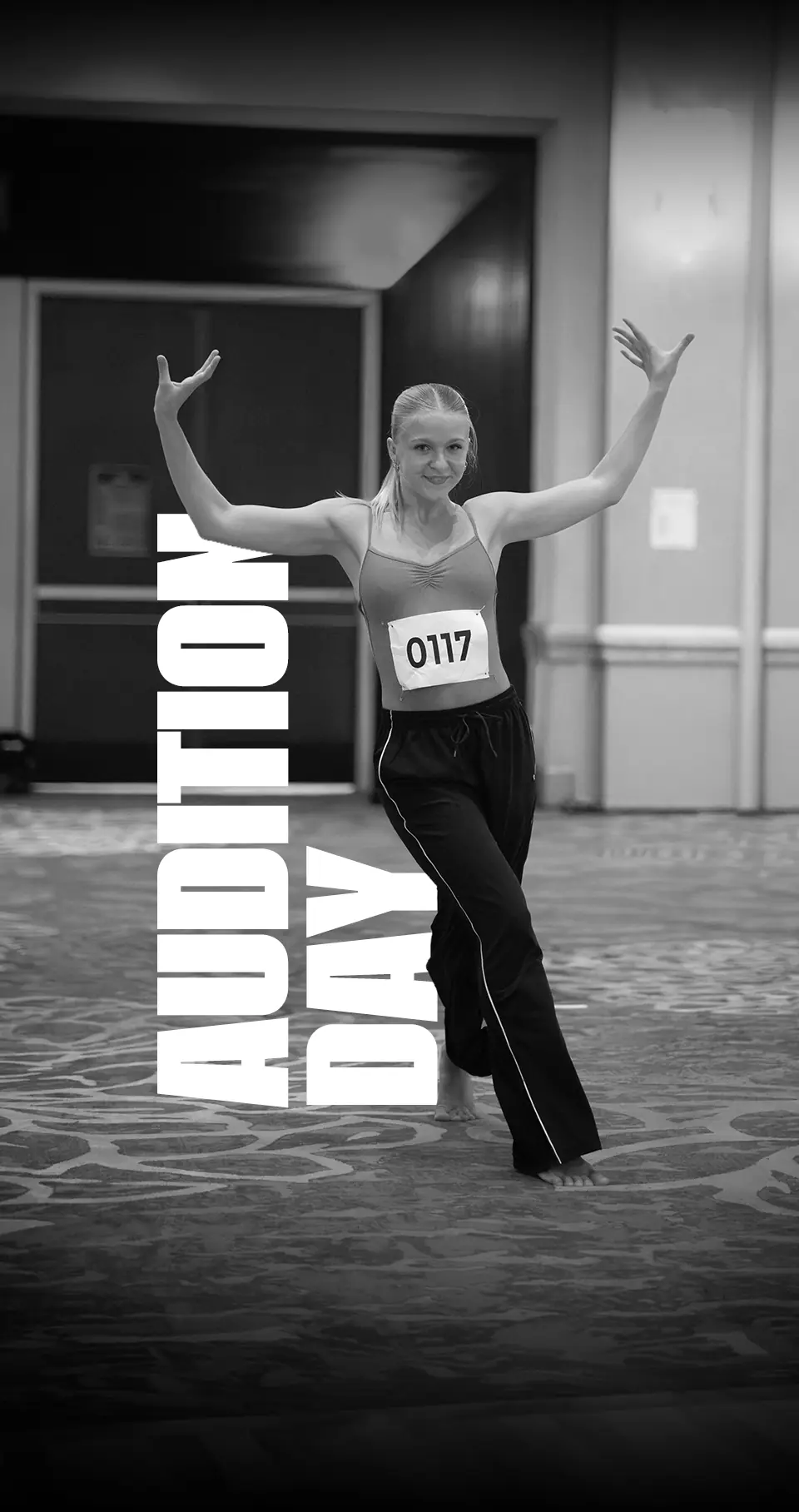 Audition Day — a dancer mid-combination at the DanceForward auditions