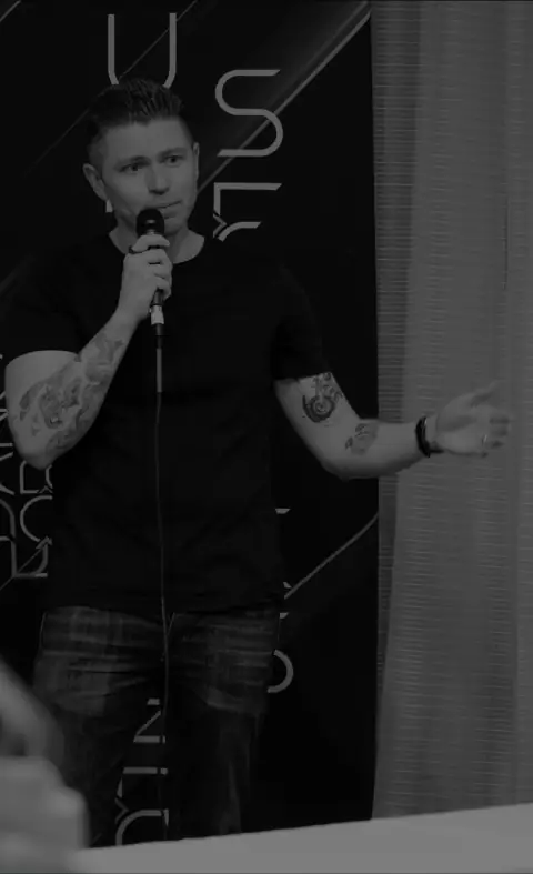 A speaker addressing the Supporter Series audience